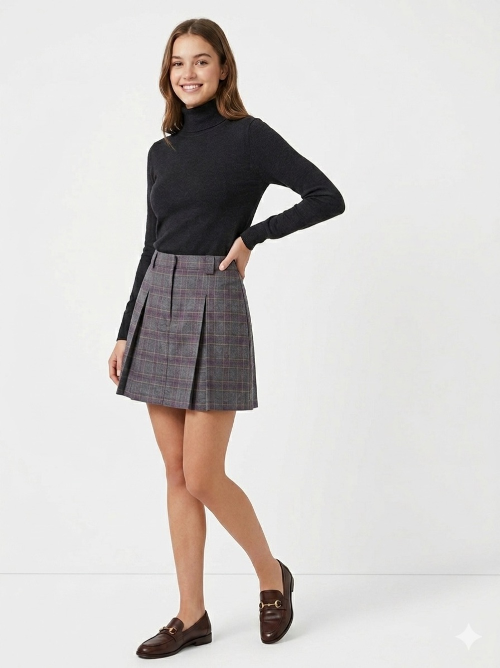 Olivaceous Plaid Pleated Academia Mini Skirt Large